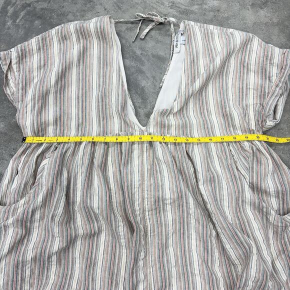 Urban Outfitters Dress Womens L Serendipity Mini Babydoll Wide Boxy Linen Stripe - Picture 8 of 11